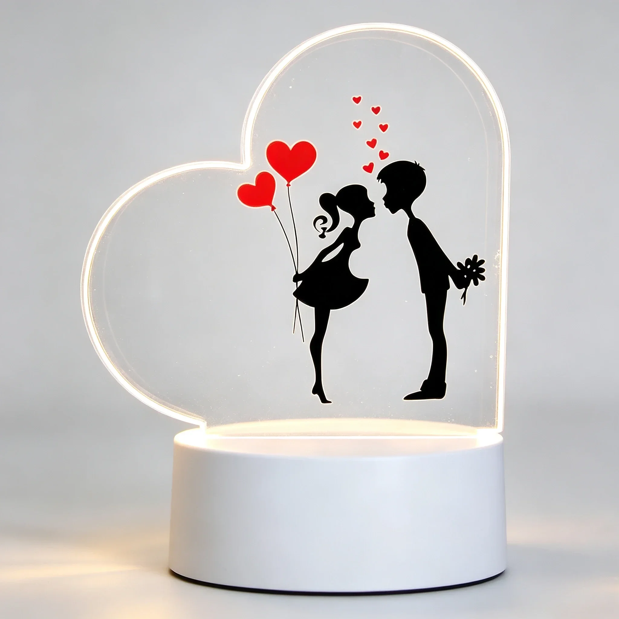 Led Balloon Light - Kalp Şeklinde Akrilik 3D Gece Lambası,