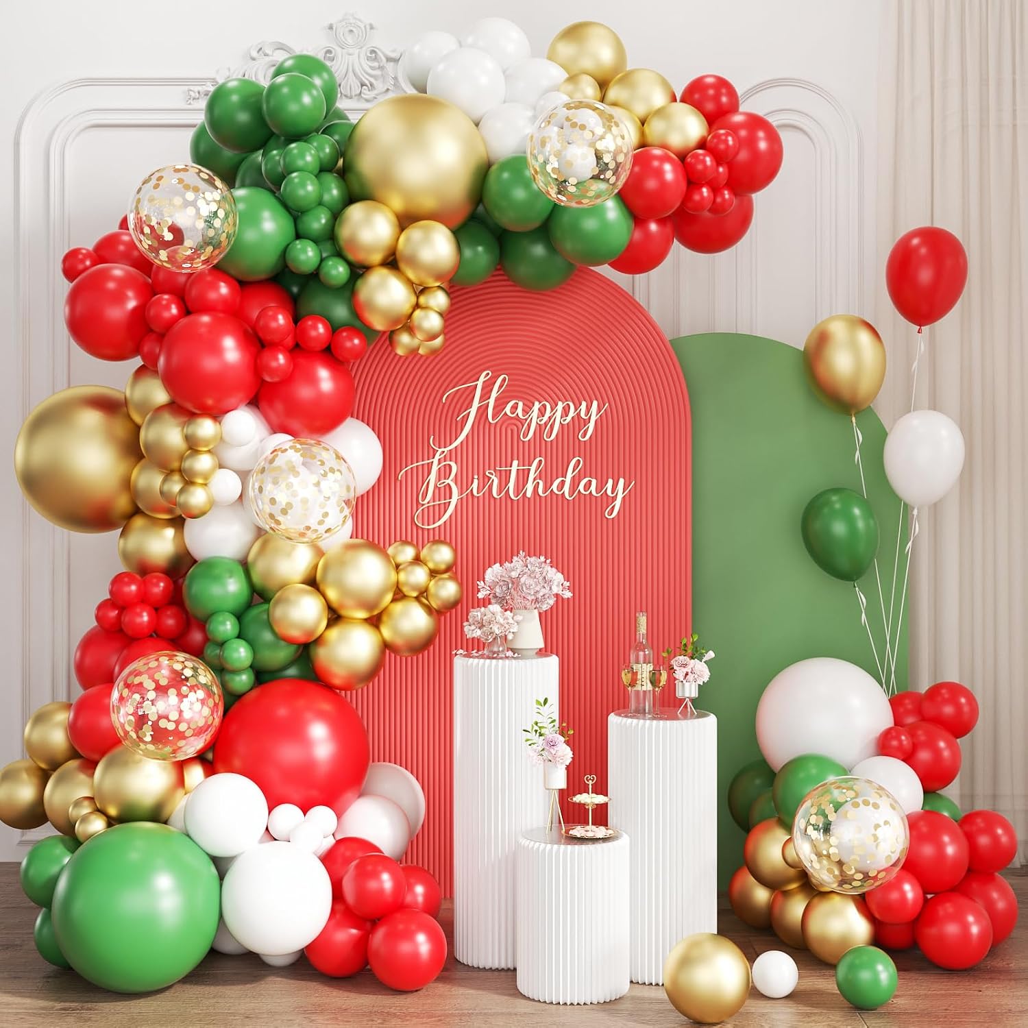 Kırmızı Beyaz Yeşil ve Altın B - Balloon Arch Kit incelemesi ve fiyatı